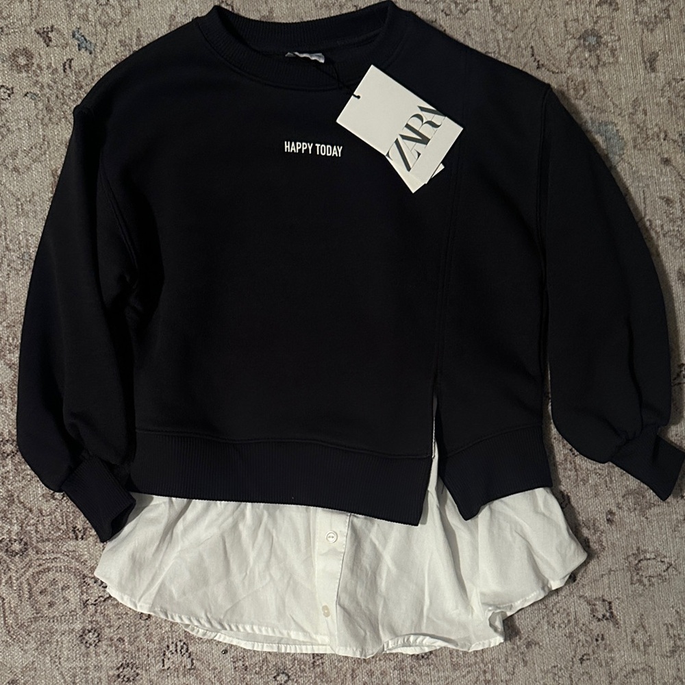 Zara Black Sweatshirt with White Hem